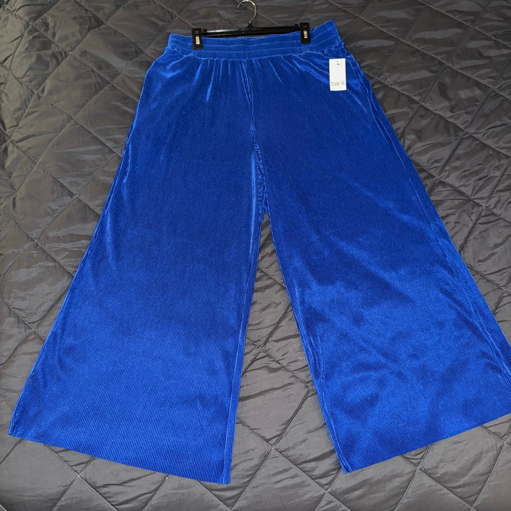 Elegant Blue Plisse Palazzo Pants
